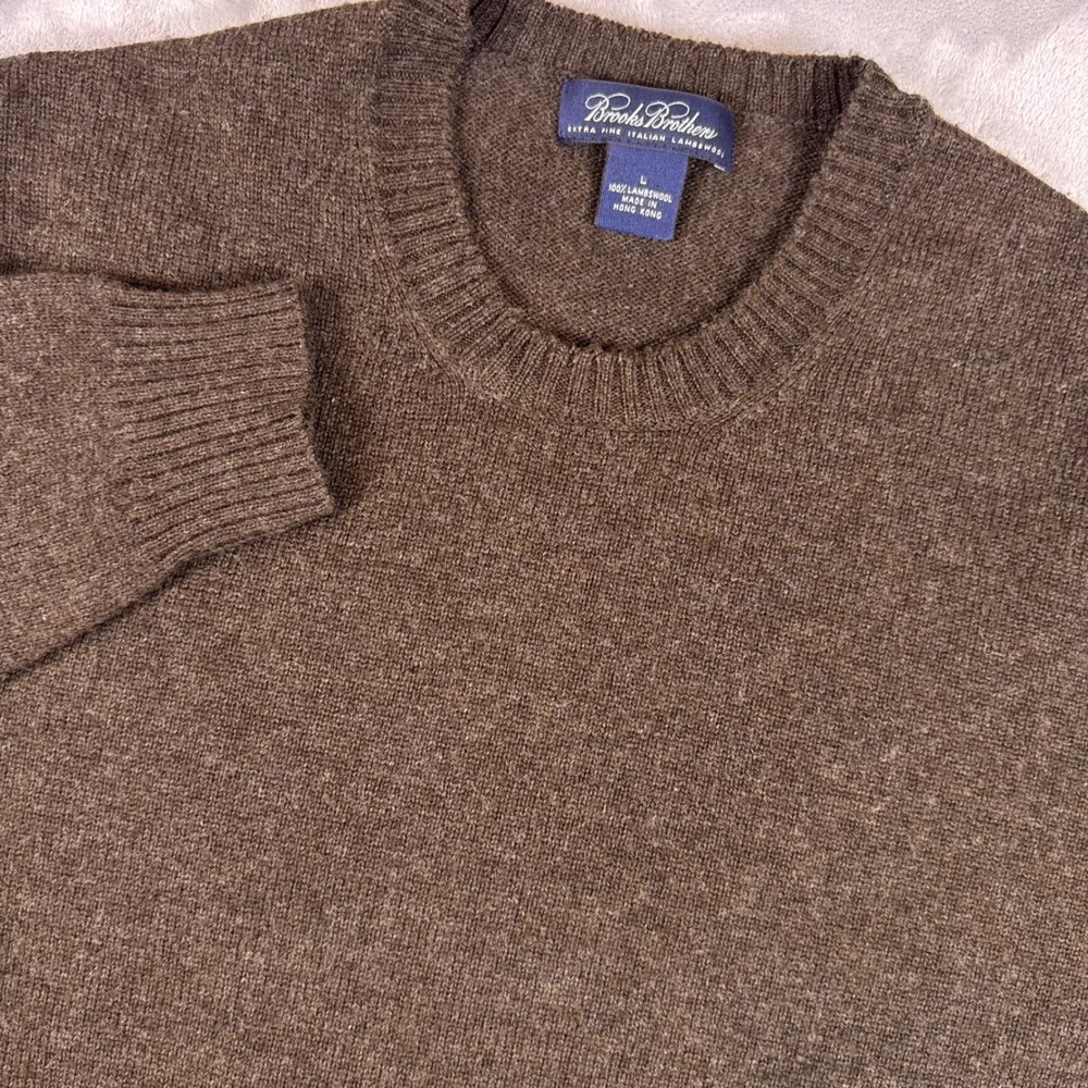 Brooks Brothers Extra Fine Italian Lambswool Crewneck Sweater Mens Large Brown*